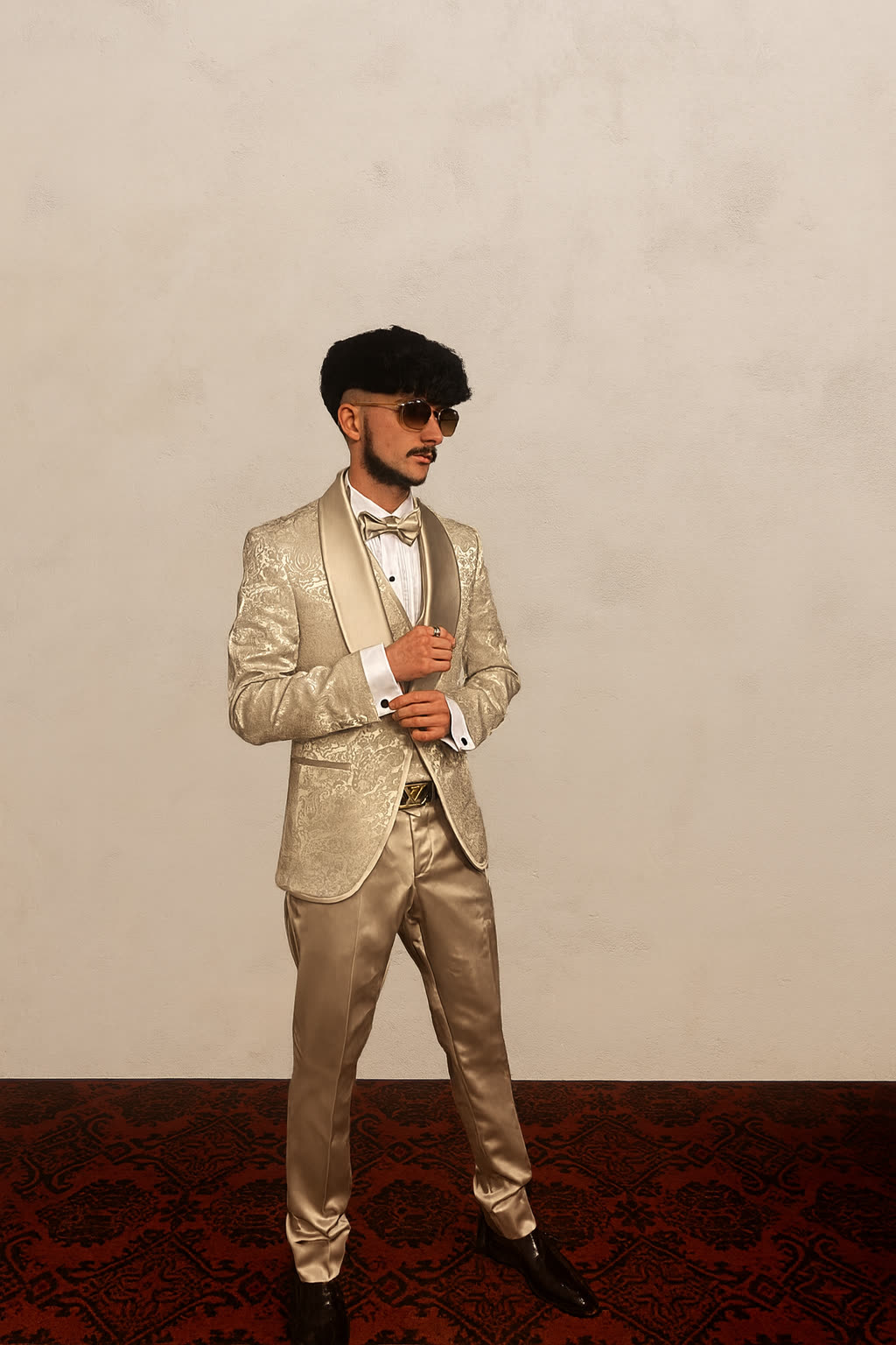 Jake Essex in a gold suit